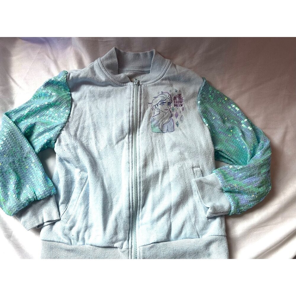 Disney Frozen 2: Elsa Embroidered Sequin Full Zip Lightweight Sweatshirt Jacket